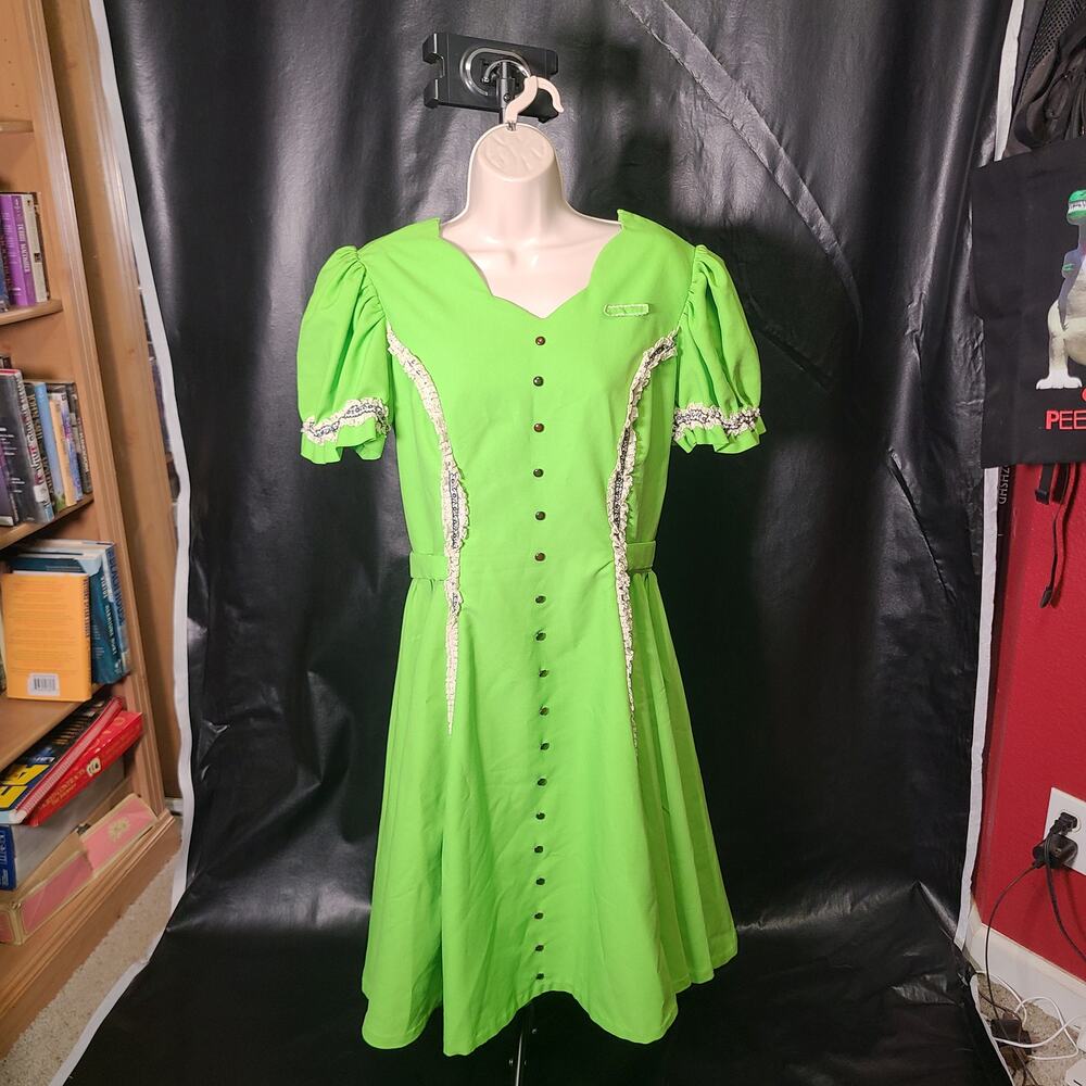 Handmade vintage 60s green fit-and-flare house dress size medium